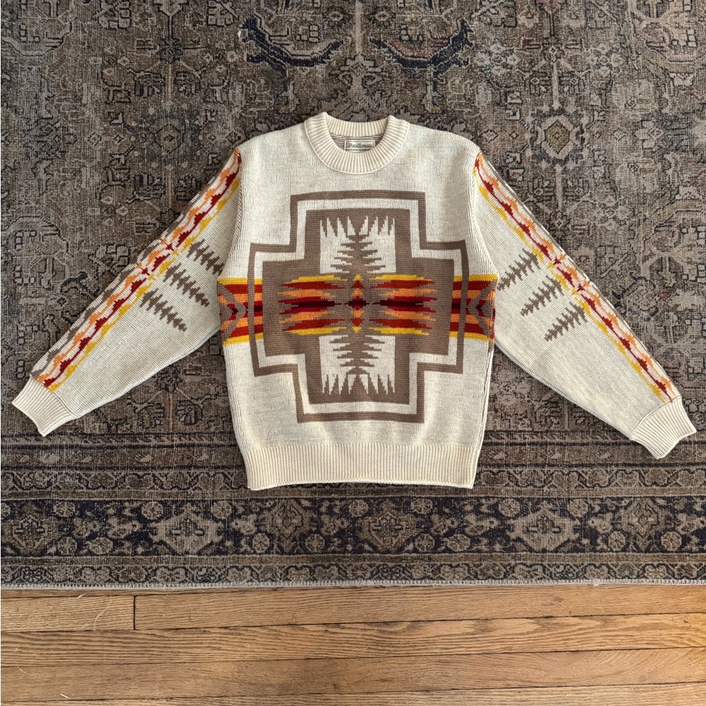 PENDLETON Vintage 1970s Western Wear Aztec Wool Crewneck Sweater Medium